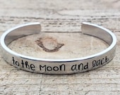 To the moon and back Bracelet Cuff - Thin - Hand Stamped Adjustable Bracelet - Custom Jewelry - Personalized Gifts - Gifts Under 25