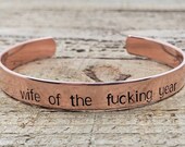 Wife of the f cking year Bracelet Cuff - Thin - Hand Stamped Adjustable Bracelet - Custom Jewelry - Personalized Gifts - Gifts Under 25
