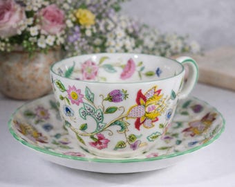 Vintage Minton Haddon Hall Teacup & Saucer - 1960s - Bone China, Made in England