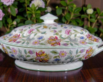 Vintage Minton Haddon Hall Covered Vegetable Dish - Bone China, Made in England