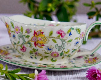 Vintage Minton Haddon Hall Gravy Boat & Underplate - 1960s - Bone China, Made in England