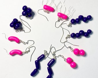 Gram stain earrings: clay microbe jewelry, microbiologist / pathologist / medical technologist / scientist gift