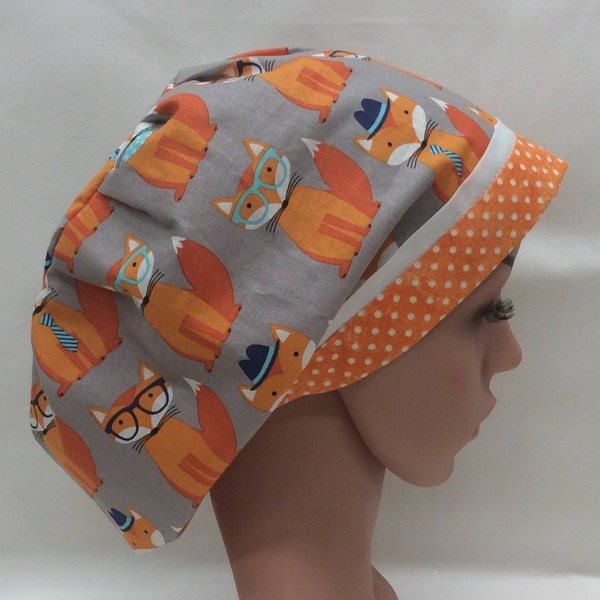 Fox Surgical Scrub Cap, Chemo Cap, Nurse Hat, Scrub Hat, European Bouffant