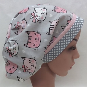 Cat Surgical Scrub Cap, Chemo Cap, Nurse Hat, Scrub Hat, European Bouffant