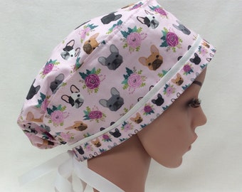 French Bulldog Surgical Scrub Cap, Chemo Cap, Nurse Hat, Scrub Hat