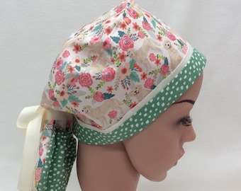Ponytail Style Surgical Scrub Cap, Chemo Cap, Nurse Hat, Scrub Hat