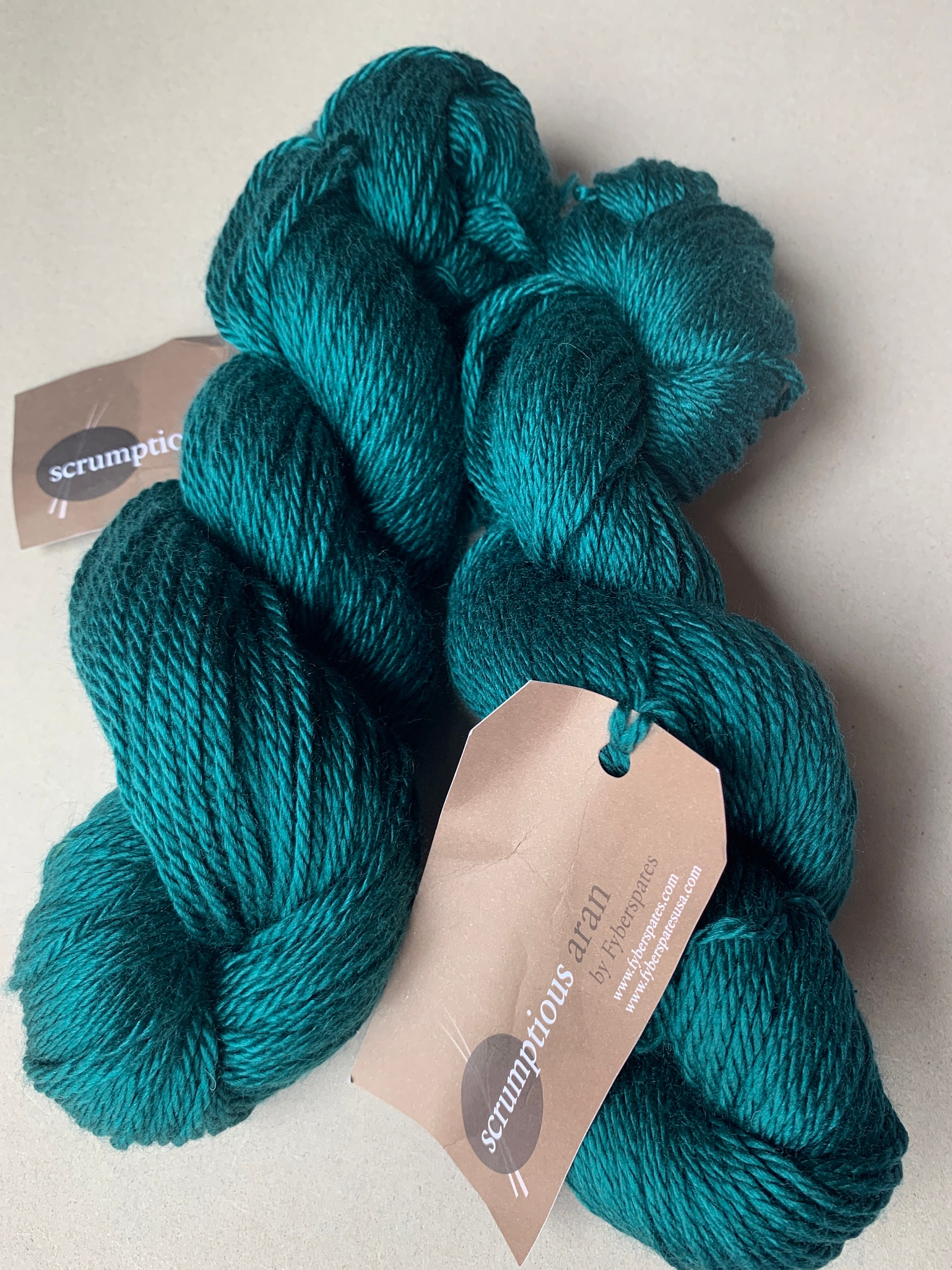 Fyberspates Scrumptious Aran, “teal Green”, Lot of Two Skeins