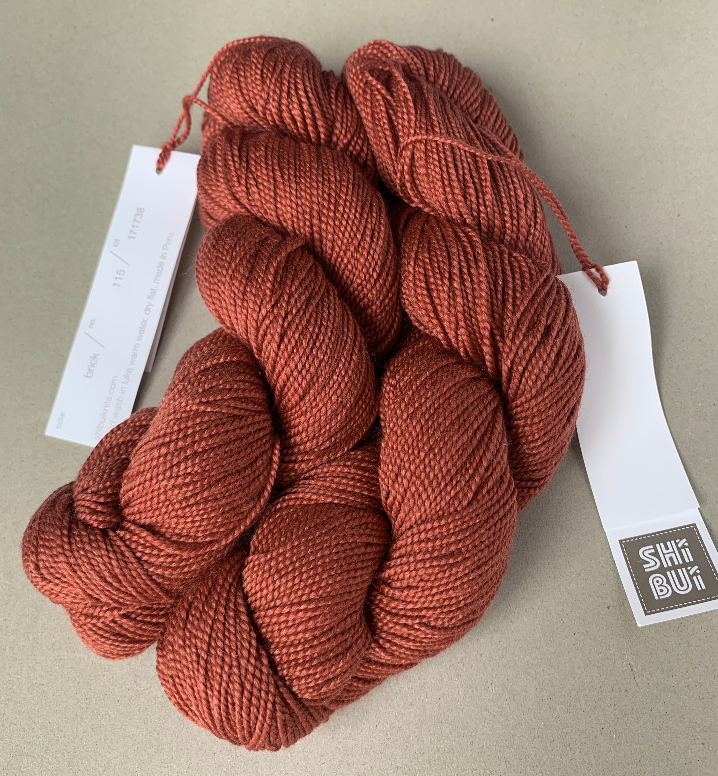 Shibui Knits Staccato “brick”, Merino Superwash & Silk Blend