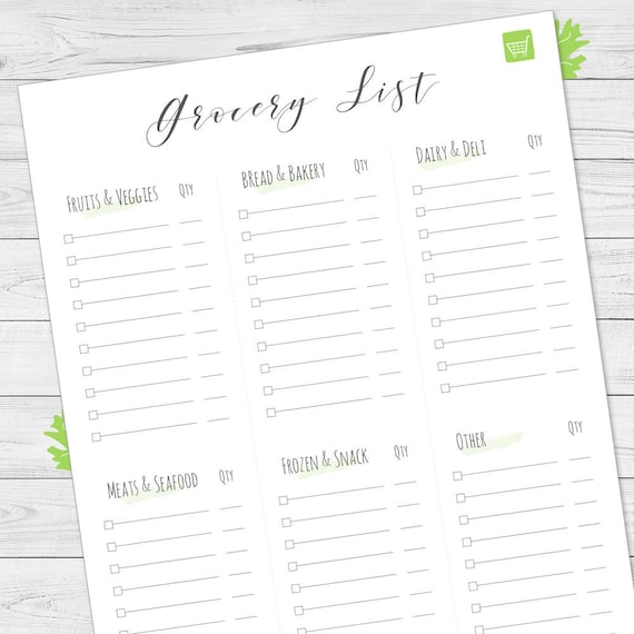 Grocery List Main Groups At Grocery Store Shopping List Etsy