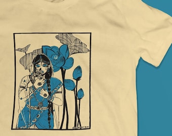 Divine Lotus Woman Unique Illustration Art T-Shirt Diwali Gifts