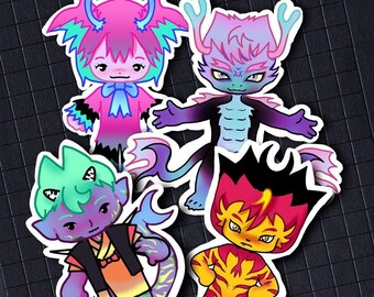 Cute Kawaii Weird Monster Stickers Cryptid Dragon Qilin Oni