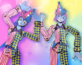 Articulated Clown Jester Paper Dolls "Berry Lime Twins" Digital Download PDF Clowncore