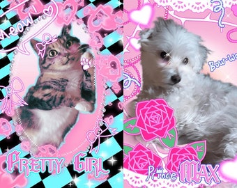 Decorated Photos for your Pets, Personalized Pet Portrait, Custom Pet Phone Wallpapers, Purikura