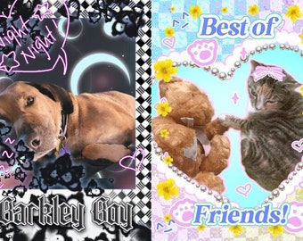 3 Decorated Photos for your Pets, Personalized Pet Portrait, Custom Pet Phone Wallpapers, Purikura
