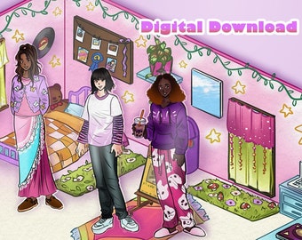 Printable Anime Paper Doll and Room Decoration Busy Book Activity Set Pastel-Themed