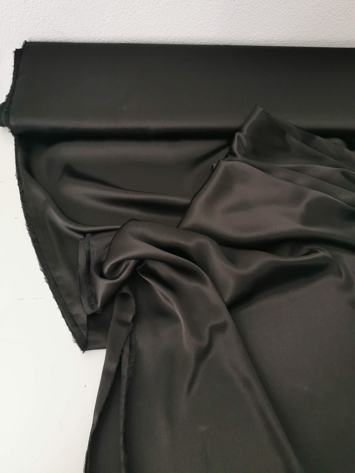 Black polyester satin fabric for lingerie. Black artificial | Etsy