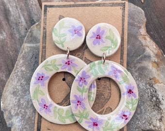 Hand painted pink floral dangles