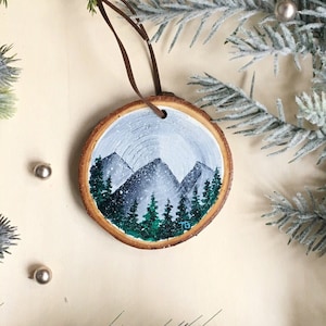 Wood Slice Ornament | Mountain | Ornament | Christmas Ornament | Christmas Decoration | Stocking Stuffer | Christmas Art | Rustic Ornament