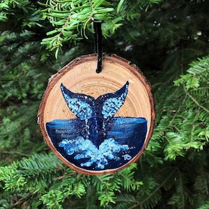 Whale Wood Slice Ornament Ornament Christmas Ornament Christmas Decoration Stocking Stuffer Christmas Art Rustic Ornament image 1