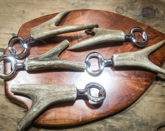 Flesopener van hertengewei met natuurlijke vork