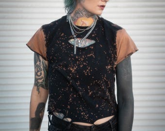 Distressed Cropped Shirt - Bleached Punk Shirts - Custom Tees - Acid Wash - Alternative Clothing