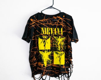 Nirvana - Custom Bleached Band Shirt - T-shirt effet vieilli - Vêtements grunge - Avant-gardiste - Kurt Cobain