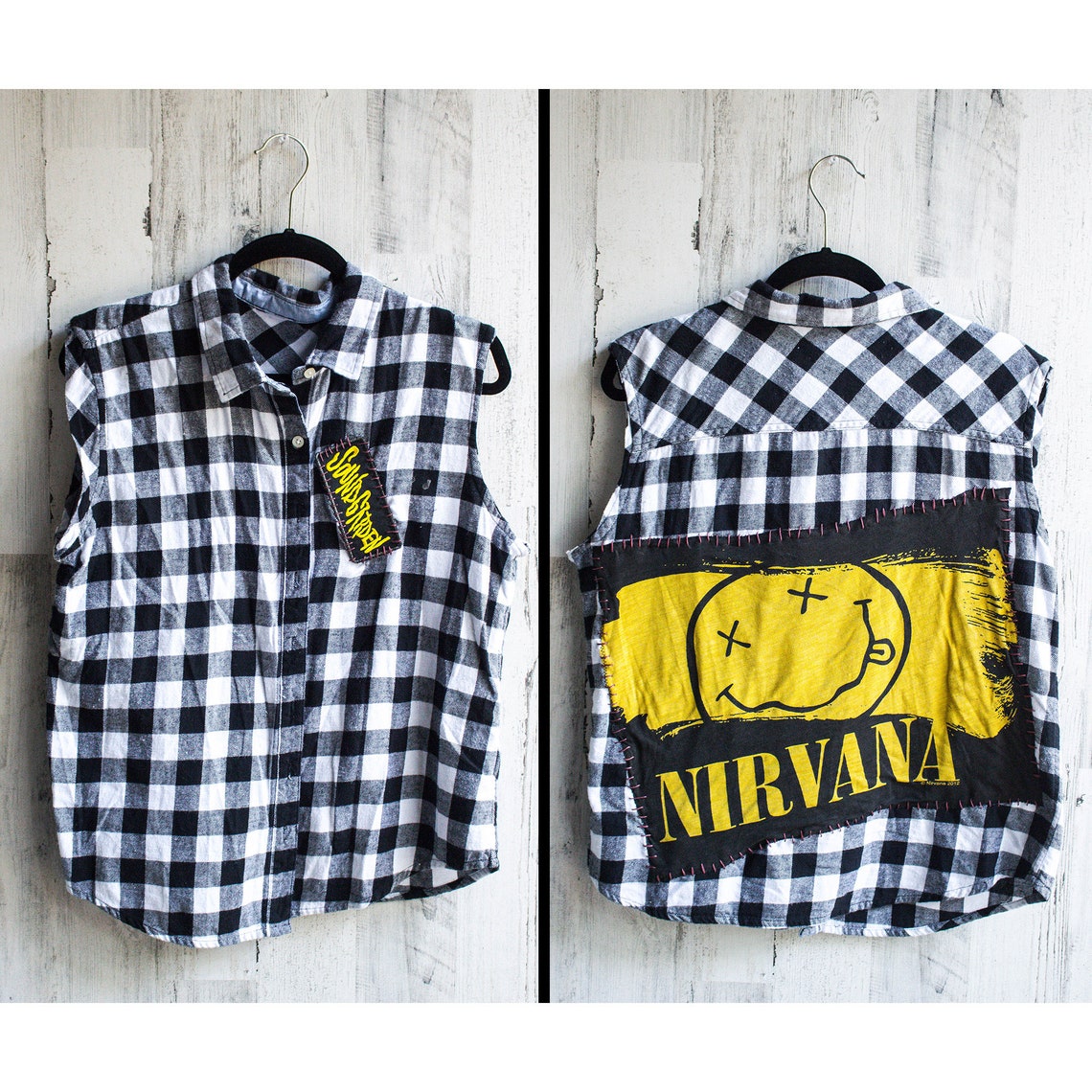 Grunge Flannel Shirt Grunge Band Flannel Cut Off Shirt Etsy