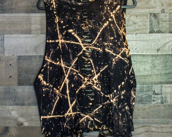 Distressed Tee - Custom Punk Shirts - Hand Bleached Cutoff Tank Top - Edgy Clothing