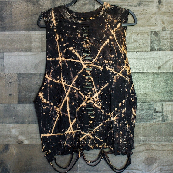 Distressed Tee - Custom Punk Shirts - Hand Bleached Cutoff Tank Top - Edgy Clothing