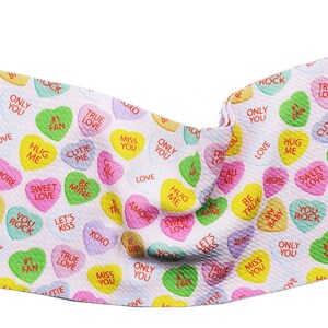 Precut Bullet Strips, 5&quot; x 60&quot; for Headband, Headwraps, Bows, Valentine&#39;s Candy Heart with Light Pink Background (VAL41).