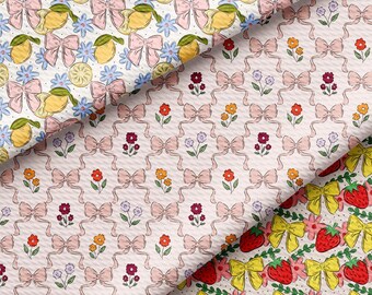 FRT13 - Coquette Bows, Lemon Preppy Bows, Strawberry Preppy Bullet Knit Texture (5" strip, 1/2 yard or full yard for Bows & Headbands)