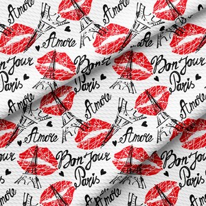 5&quot; x 58&quot; Strip Bullet Knit Fabric, Bonjour Paris Amore, Valentines, Red Heart, Valentine Pink Hearts, Red Plaids Fabric, Red Lips (PD-VL14)