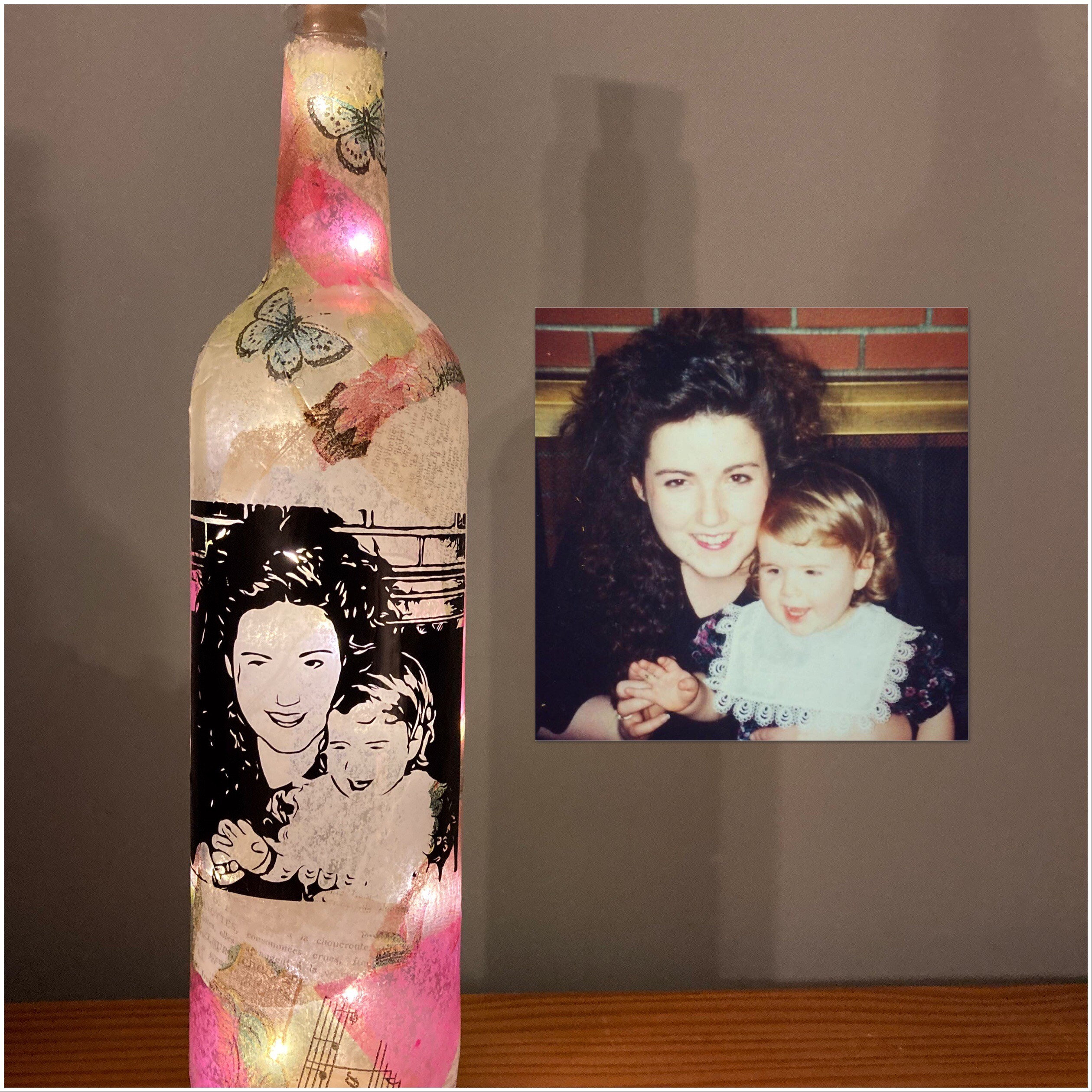Custom Made Decoupage Wine Bottle with Lights Etsy
