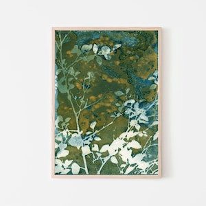 Abstract Botanical Art Print, Cyanotype, Art To Frame, Modern Wall Decor, Wall Art