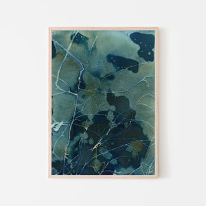May include: Abstract art print with a blue and green color scheme. The print features a swirling, organic pattern with hints of gold.
