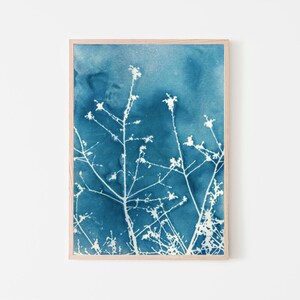 Blue Abstract Botanical Printable Wall Art, Instant Download, Affordable Wall Art, Art To Print At Home, Cyanotype Art, Sunprint