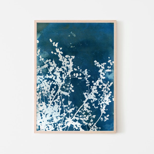 Cyanotype Botanical Art Print, Prints For Framing, Modern Boho Wall Art, Scandi Style