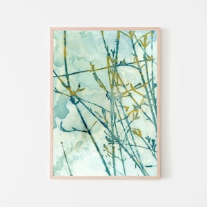 Botanical Cyanotype Art Print AT THE WINDOW, Botanical Art, home decor wall art, garden inspired, nature print, geometric