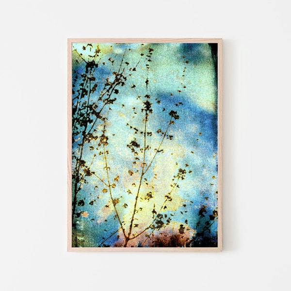 Abstract Botanical Printable Art HOLGA LANDSCAPE Altered Cyanotype Print, Art to Print at Home, Floral Wall Art