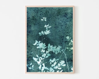 Cyanotype Floral Print, Abstract Botanical Wall Art (Digital Download)