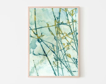 Botanical Cyanotype Art Print AT THE WINDOW, Botanical Art, home decor wall art, garden inspired, nature print, geometric
