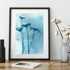 Cyanotype Print Botanical Wall Art, Blue Queen Anne Flower Bouquet, Wet Cyanotype Fine Art Print image 2