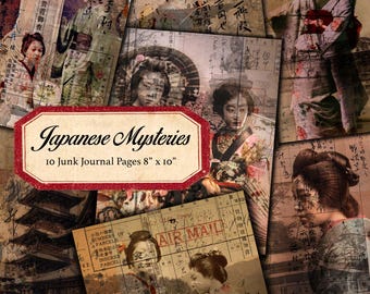 Collage de efímeras japonesas: papel de álbum de recortes vintage (descarga digital) No se utiliza absolutamente ninguna IA.
