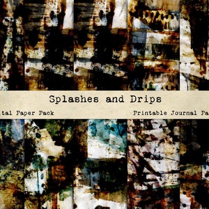 Abstract Painting Splashes and Drips Digital Paper Pack, Instant Download Printable Junk Journal Pages Scrapbook Paper Grunge Collage Sheets