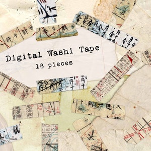 Digitales Washi Tape, druckbare Washi-Streifen, JAPANISCHE KARTEN, Grunge Junk Journal Digitaler Planer Clip Art Collage Sheet, Reisen