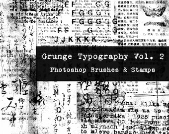 Grunge Typography Photoshop Brushes & PNGs: Art Journaling (Digital Download)