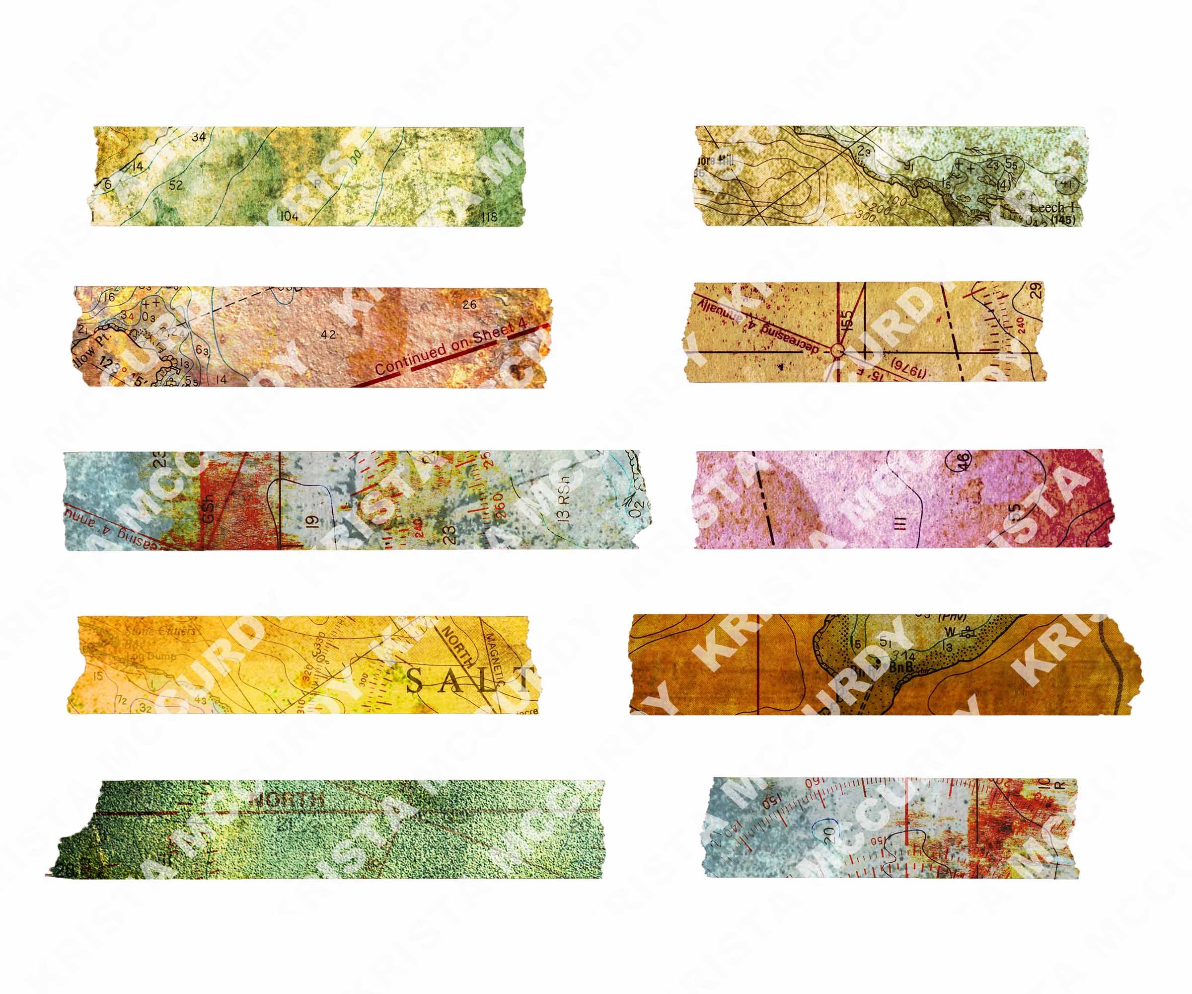Digital Washi Tape, Printable Washi Strips, GRUNGE MAPS, Grunge Junk ...