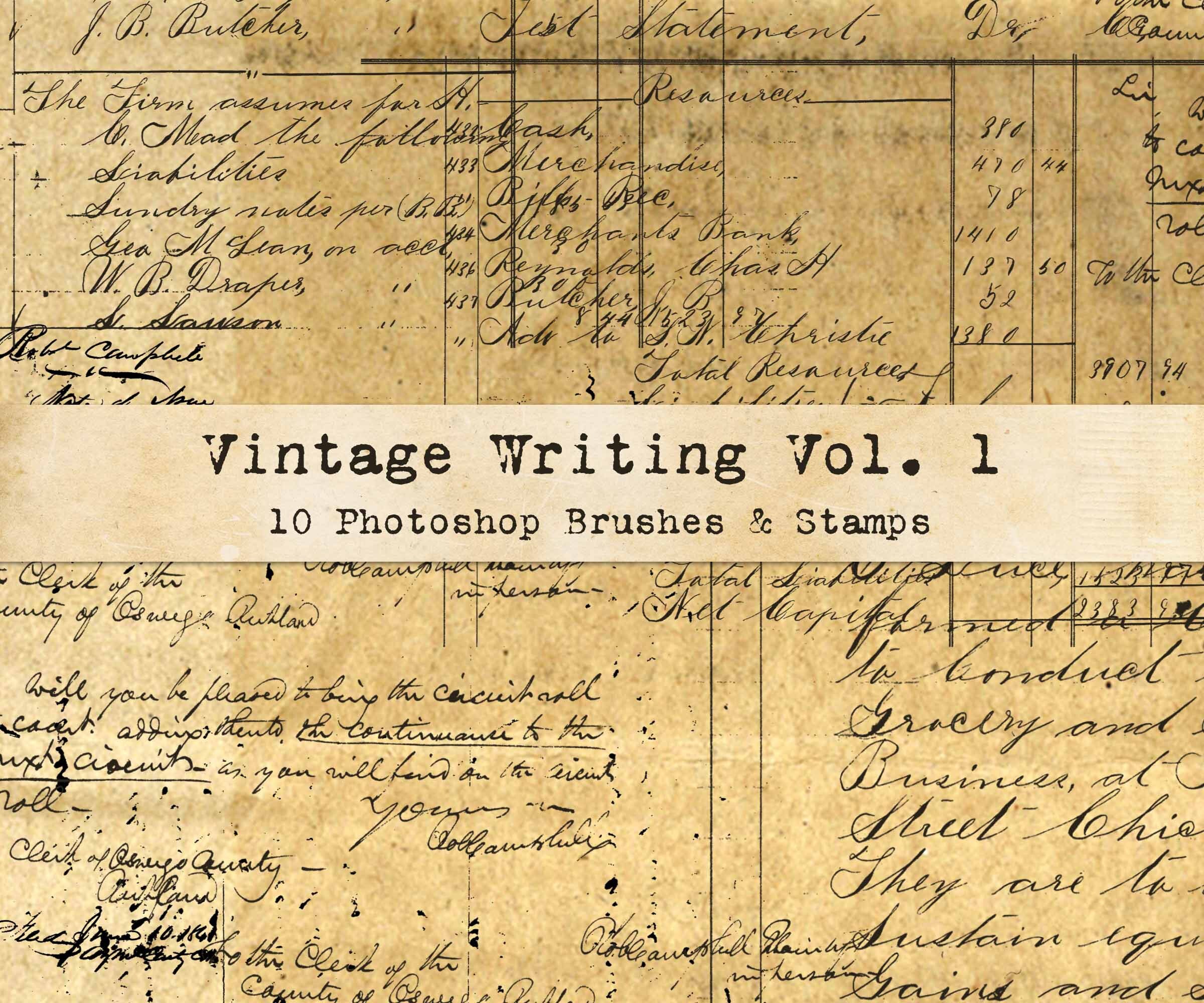 Vintage Writing Vol. 1 Photoshop Brushes & Pngs Digital Art