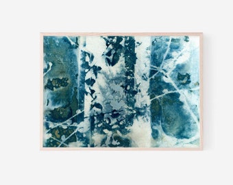 Impression d'art botanique cyanotypie pare-fenêtre cyanotypie humide galerie murale décoration bleu blanc style côtier bohème éclectique