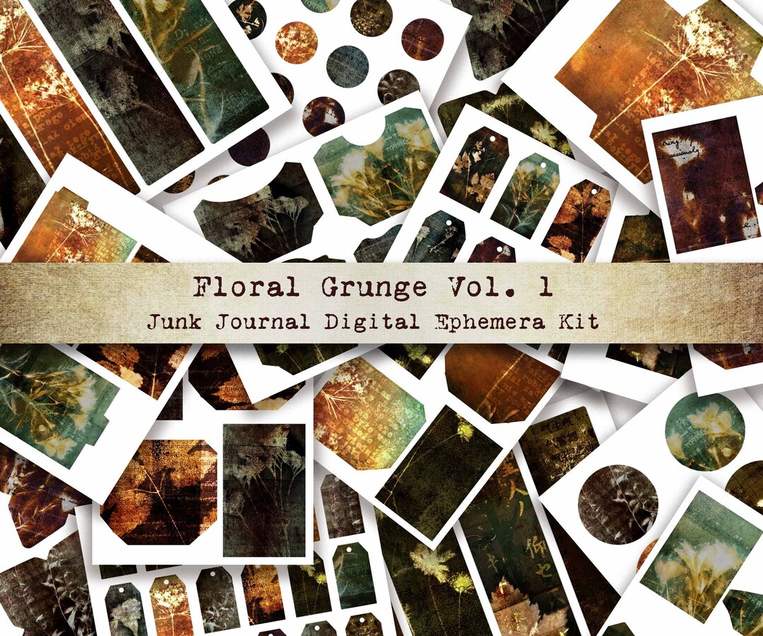Floral Grunge Vol. 1 Printable Junk Journal Ephemera Kit Add Ons ...